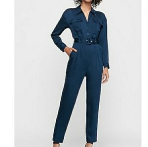 Express Belted Utility Jumpsuit Navy Blue Large